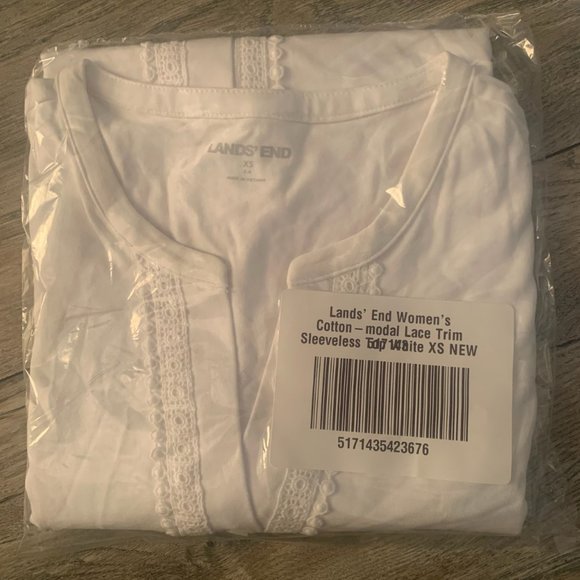 NWT LANDS' END WOMEN'S COTTON-MODAL LACE TRIM SLEEVELESS TOP WHITE XS & SMALL - Picture 9 of 12